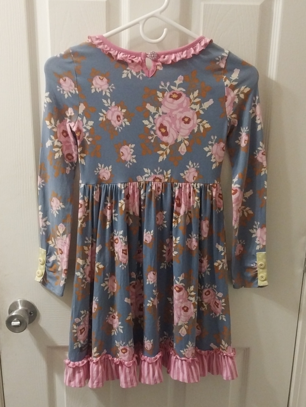 Matilda Jane- Blue Floral Long-Sleeve Ruffle Hem Dress-Size 8-Adorable!!